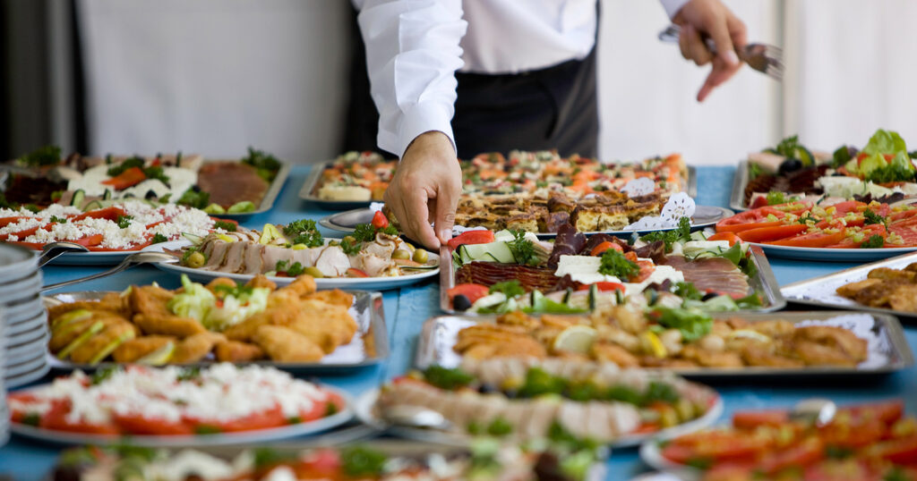 table full of catered food